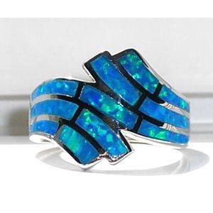 925 STERLING SILVER Lab Blue Fire Opal Ring
